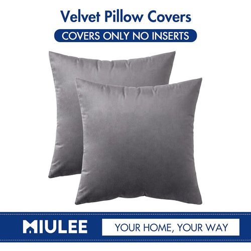 2 New Miulee Velvet 14 x 14 Pillow Covers Decorative Zip Up Square Pillowcases