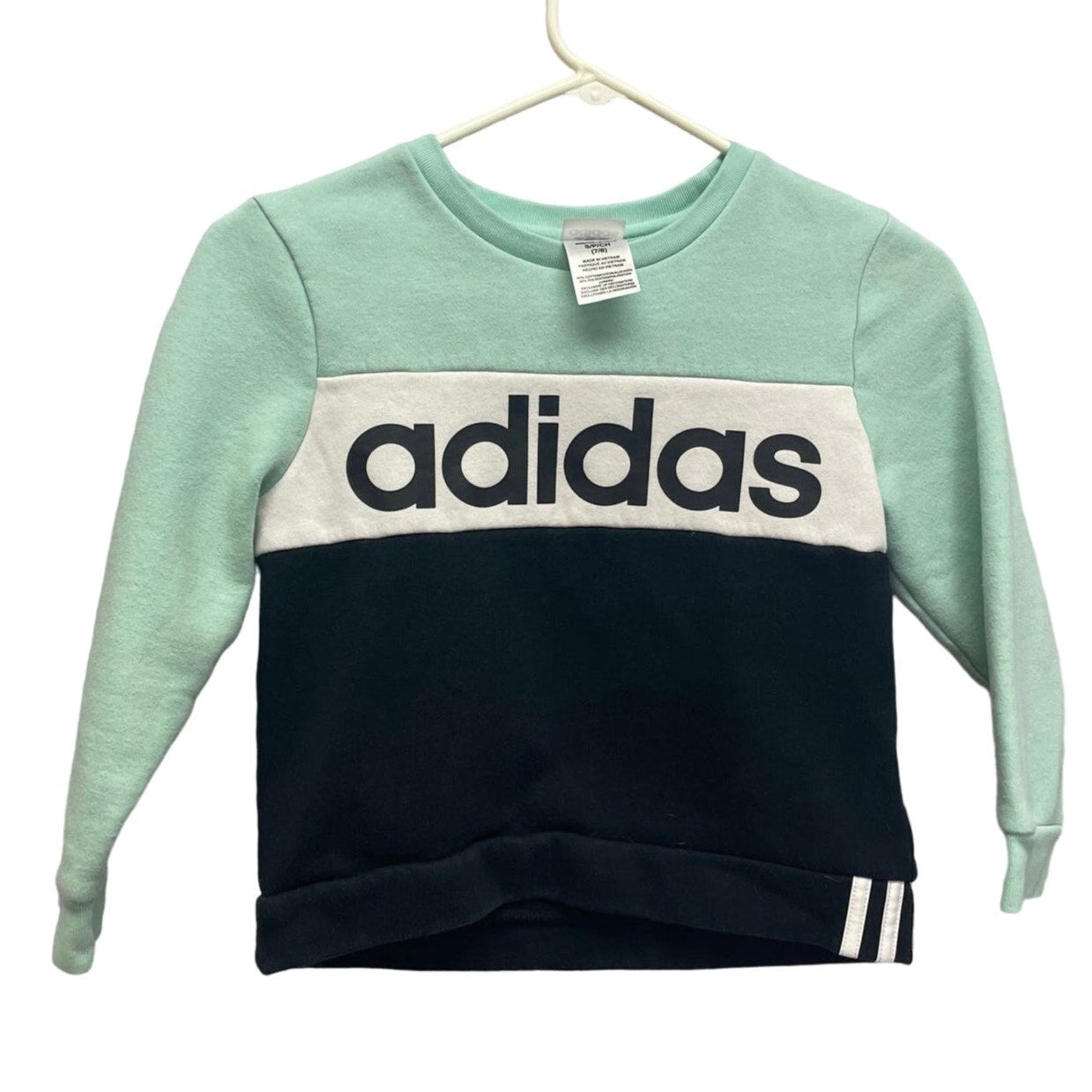 Adidas Child Small Long Sleeve Striped PolyCotton Pullover Crew Neck Sweatshirt
