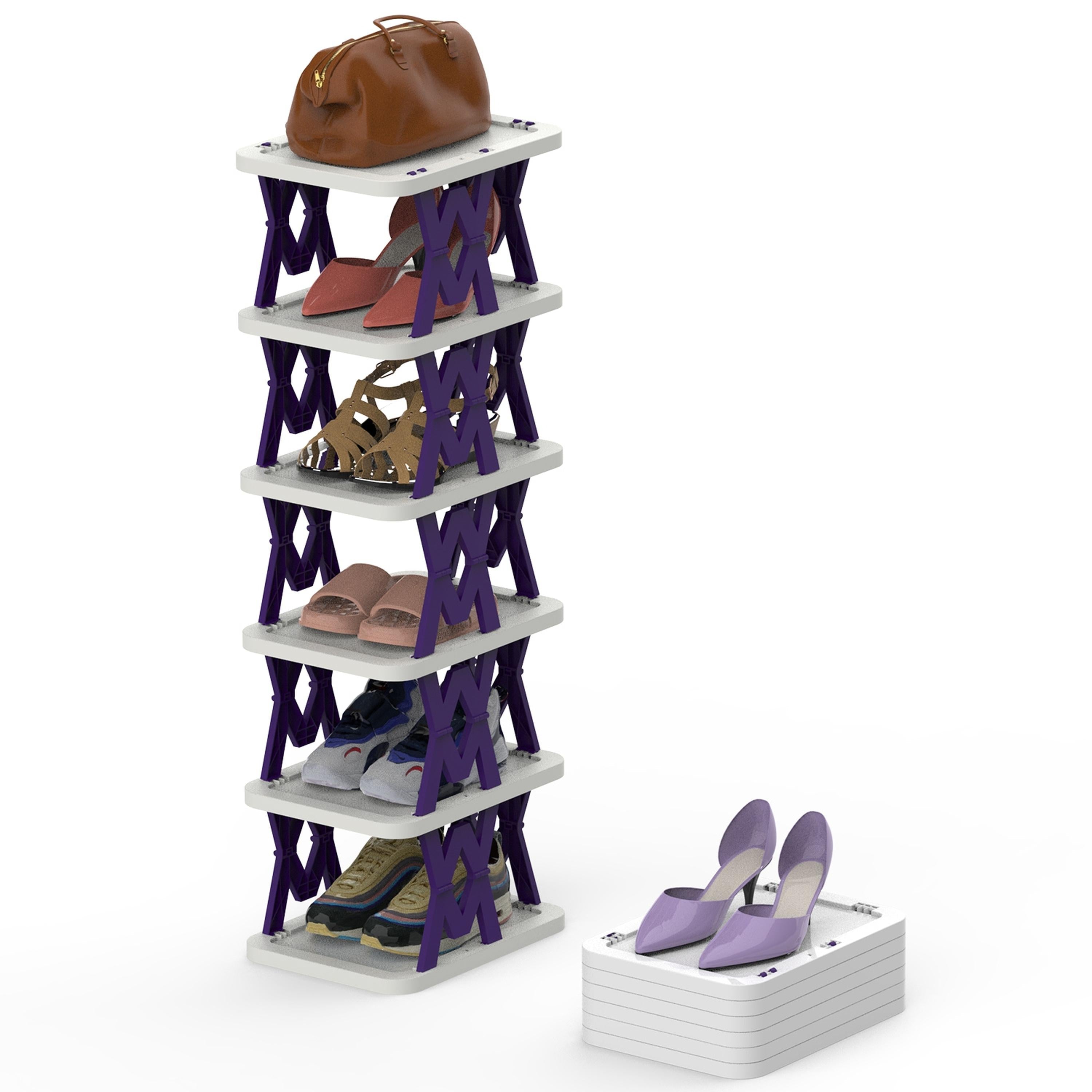 6-Tier Foldable Shoe Rack, Vertical Organizer, Narrow, Space Saving for Entryway/Bedroom
