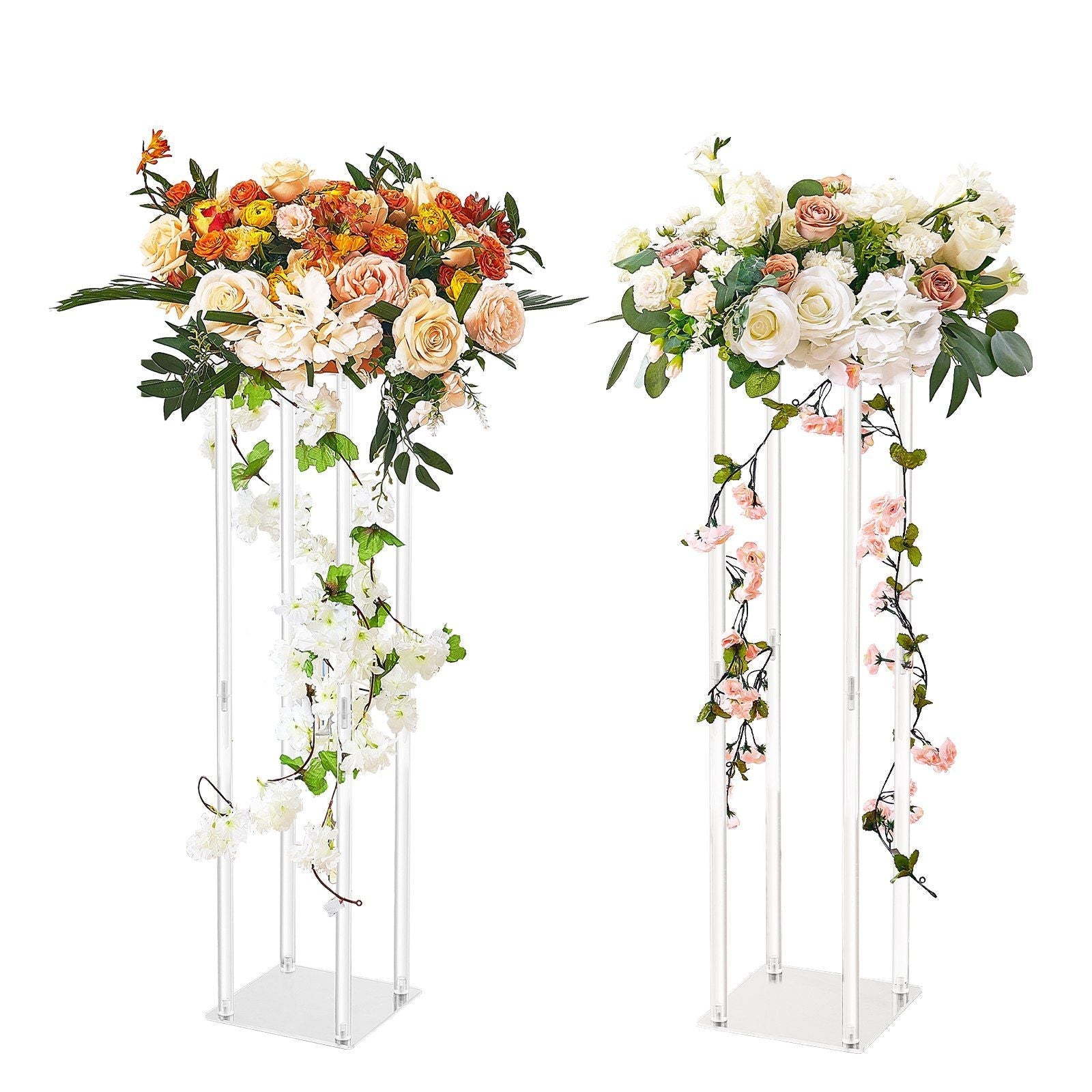 2PCS 31.5inch High Wedding Flower Stand, With Acrylic Laminate,Acrylic Vase Column Geometric Centerpiece Stands, Floral Display Rack for T-Stage Events Reception, Party Decoration Home