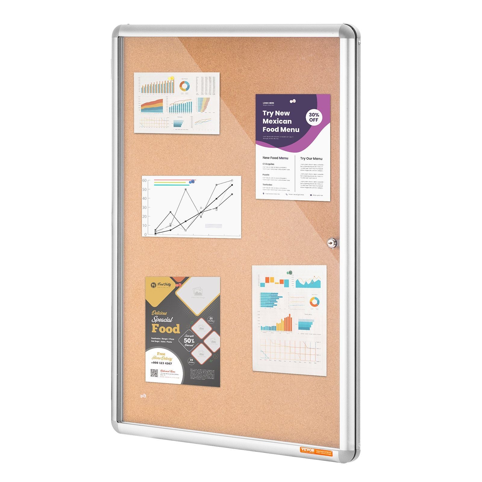 36"x24" Enclosed Cork Board with Aluminum Frame – Lockable Bulletin Board with Acrylic Door & 2 Keys – Weather-Resistant Wall Display Case for School, Home, Office